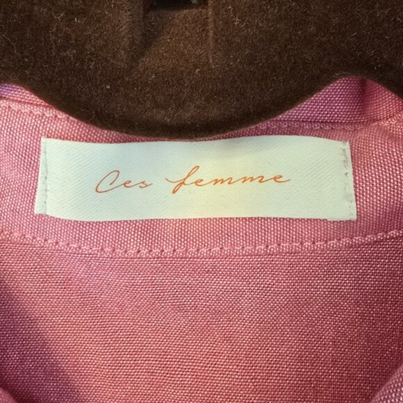 Ces Femme Fringe Waffle Knit Side Panels Shirt Womens Small Pink Denim - Picture 13 of 14